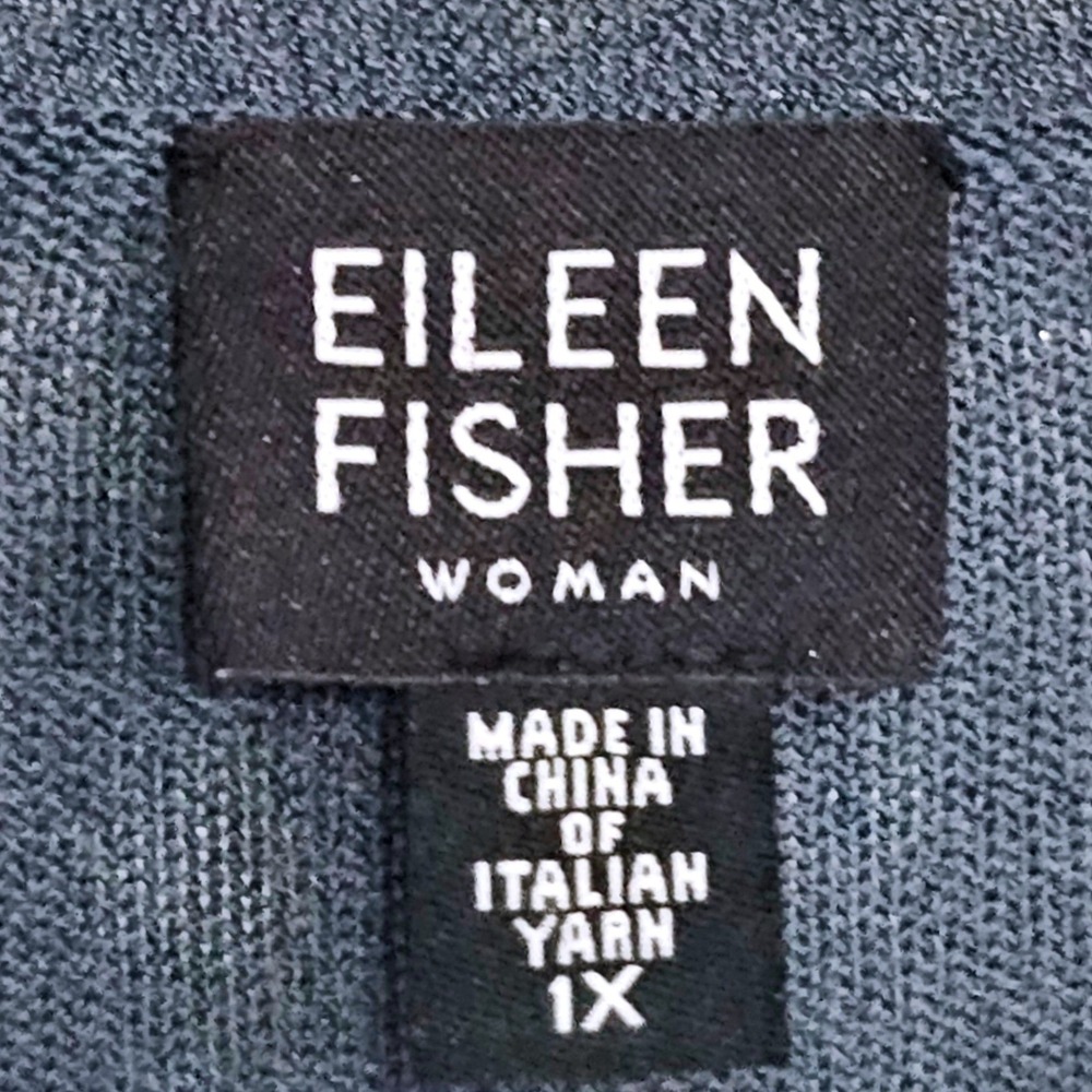 EILEEN FISHER Woman 1X‎ Blue Beaded Open Front Cardigan Sweater Italian Classic - Picture 3 of 6